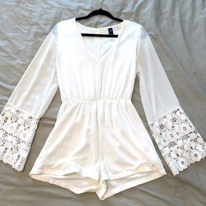White Romper w/ Bell Lace Sleeves